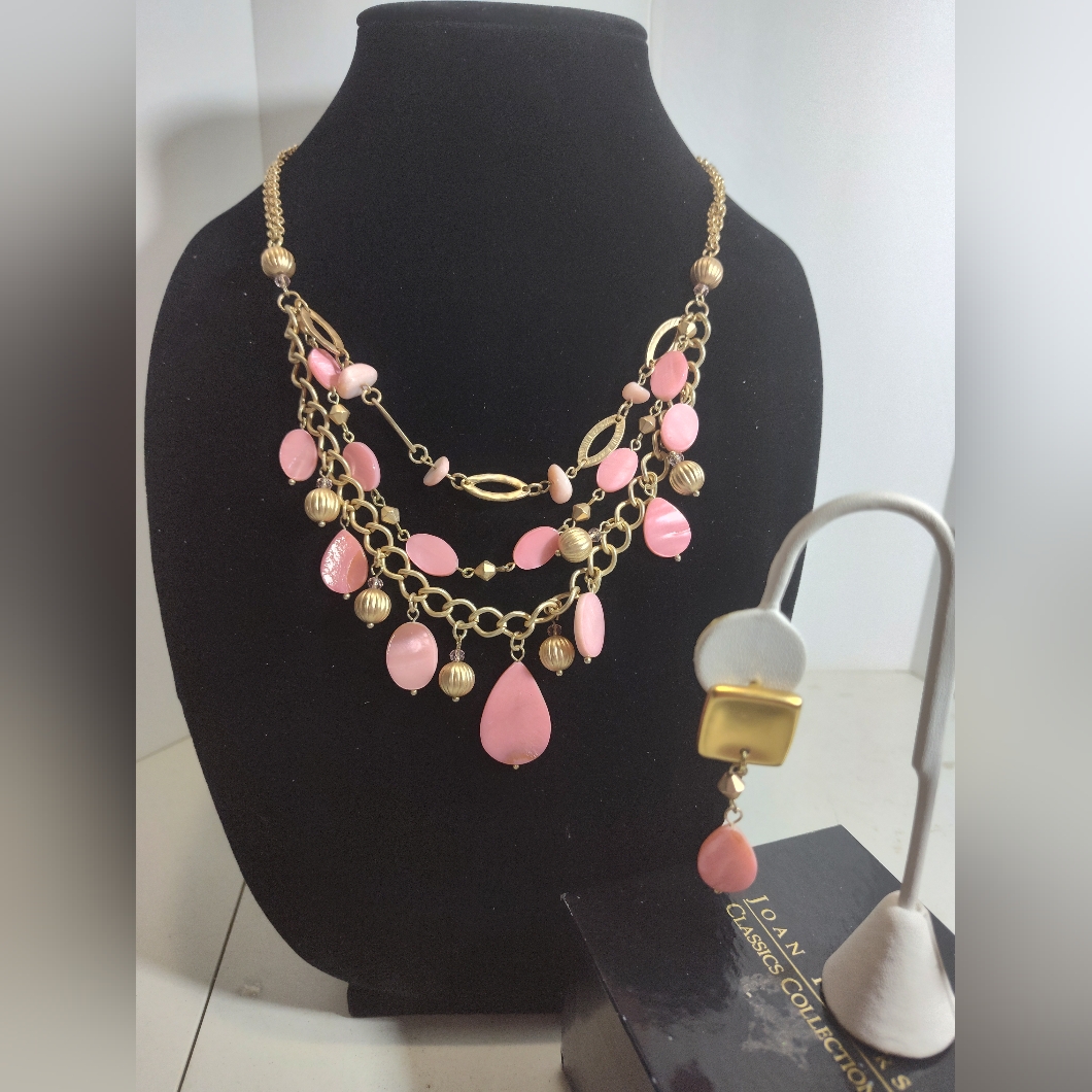 Elegant Pink And Gold Necklace Earring Set